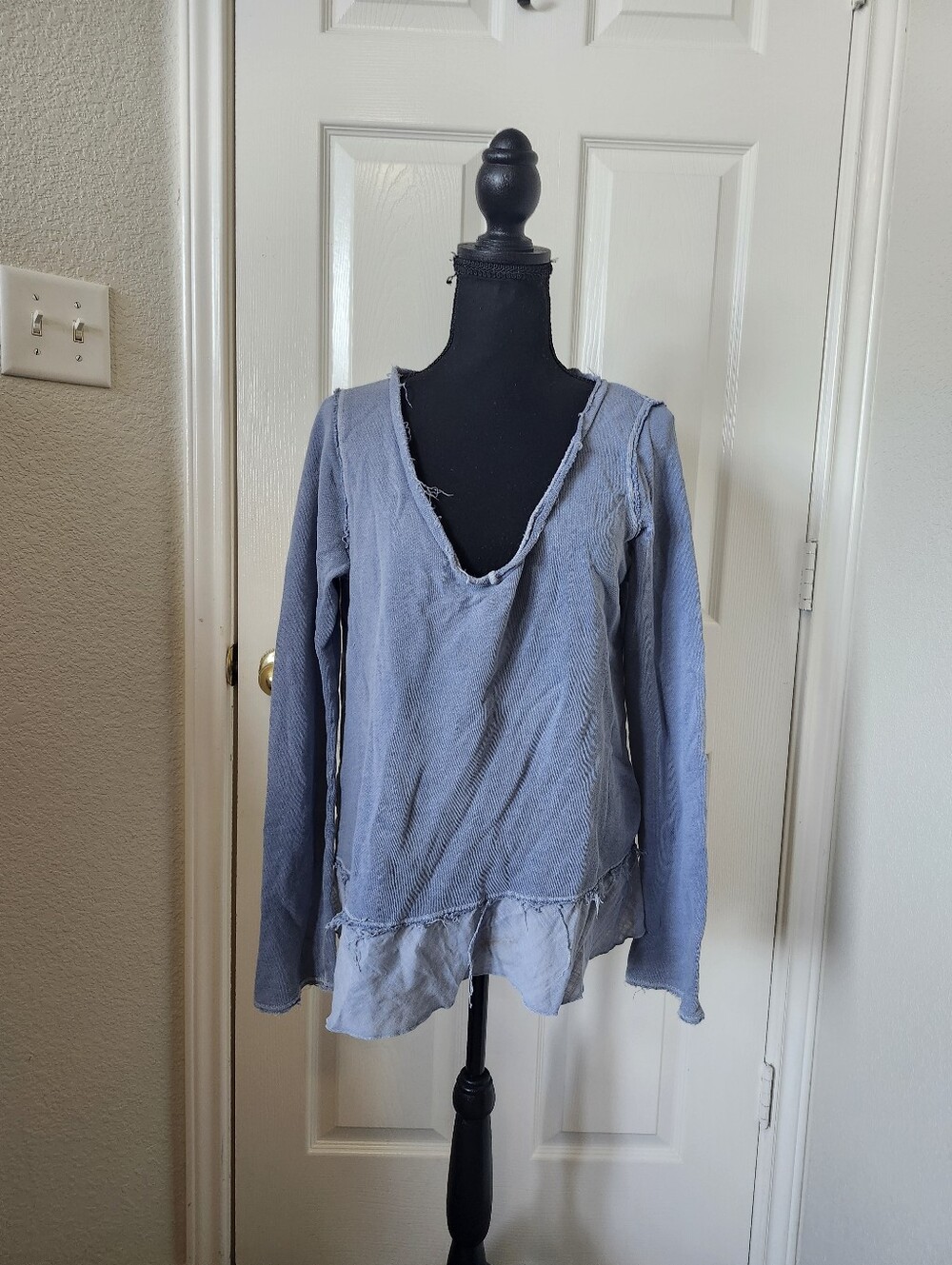 We The Free Washed Blue Layered V-Neck Women's Top